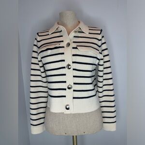 Sezane Cream and Black Striped Cardigan